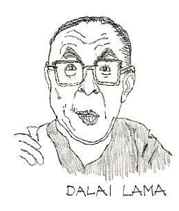 Karikatur vom Dalai Lama, Tibets religises Oberhaupt im Exil