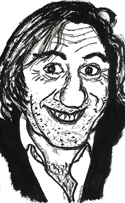 Karikatur bzw. Portraitzeichnung in Tusche von Grard Depardieu